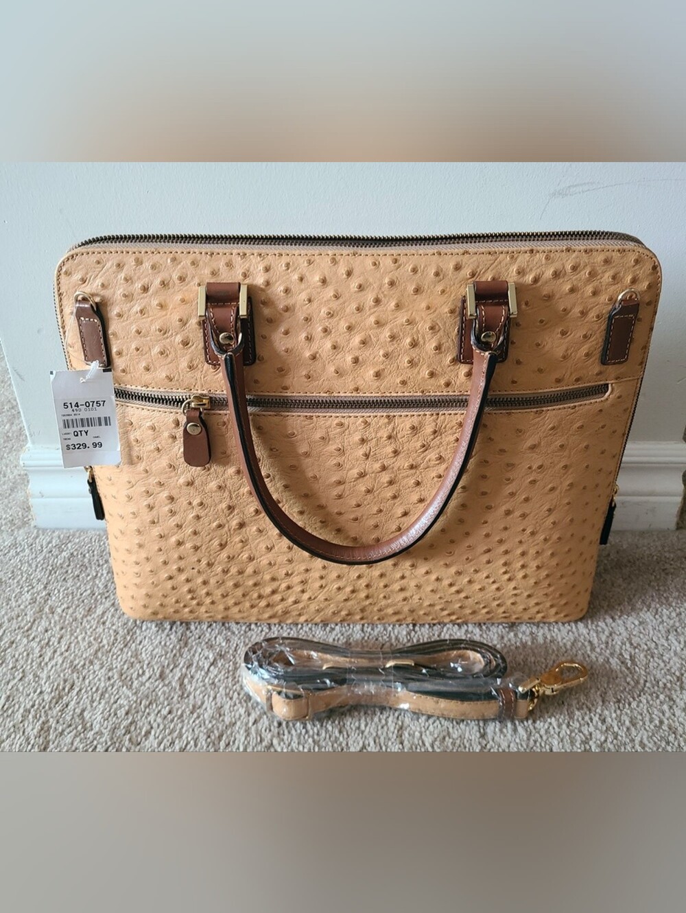 BNWT - The Trend - Women's Real leather Camel Briefcase Handbag